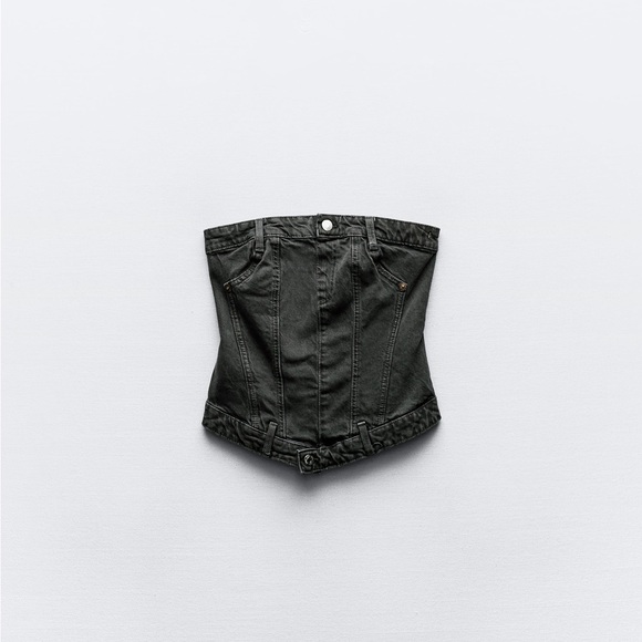 SALE! ZARA NWT CORSET STYLE DENIM TOP TRF - Picture 5 of 8